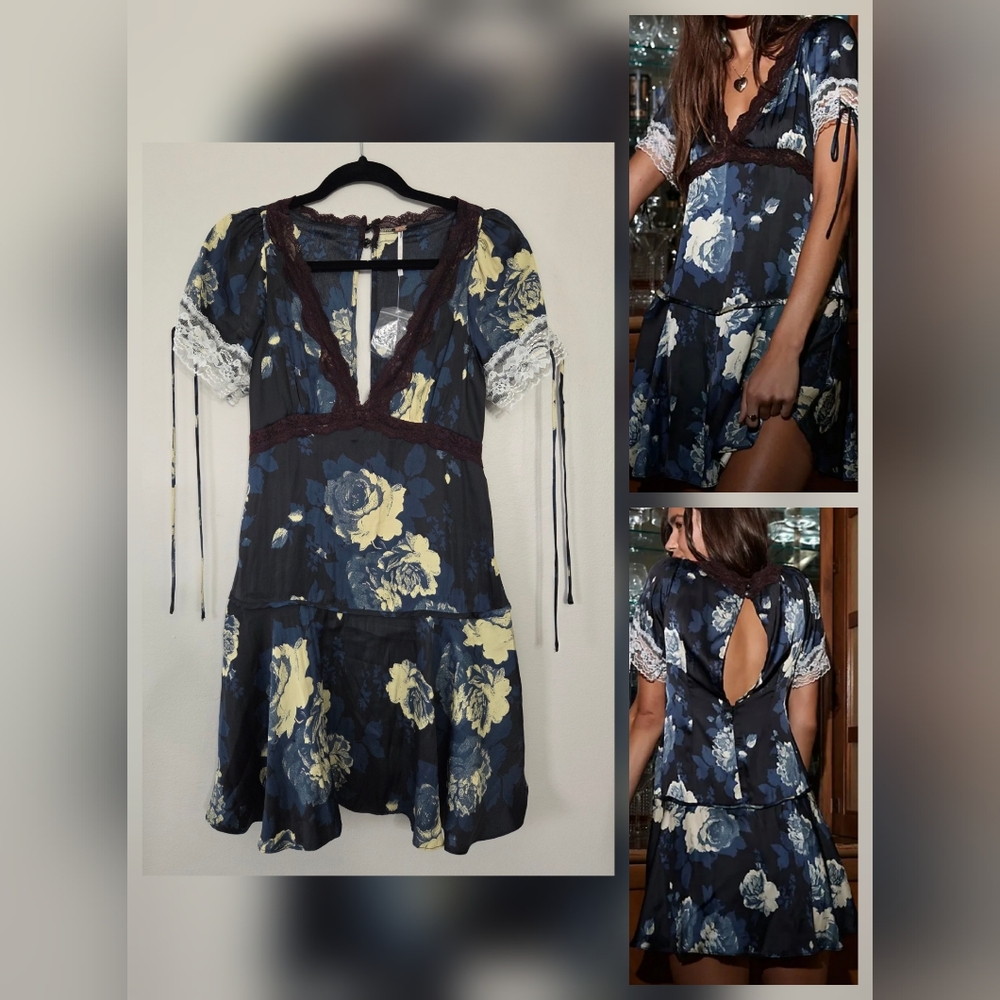 Free People Jos Mini Dress Blue Combo